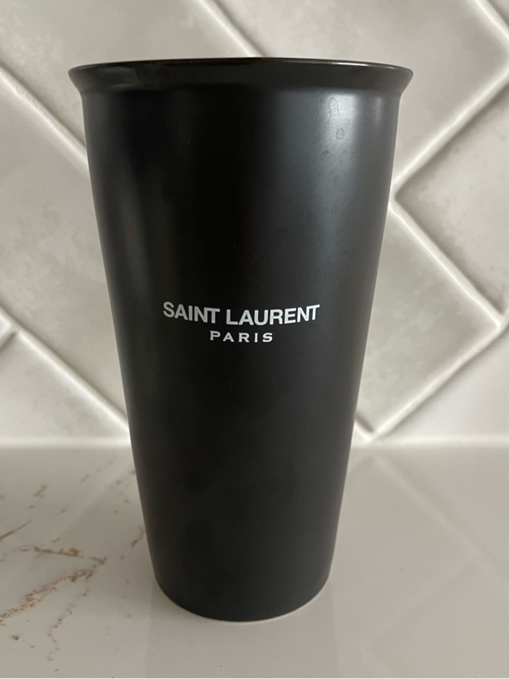 Authentic Saint Laurent Paris Black Travel Tumbler with Lid - Picture 3 of 5